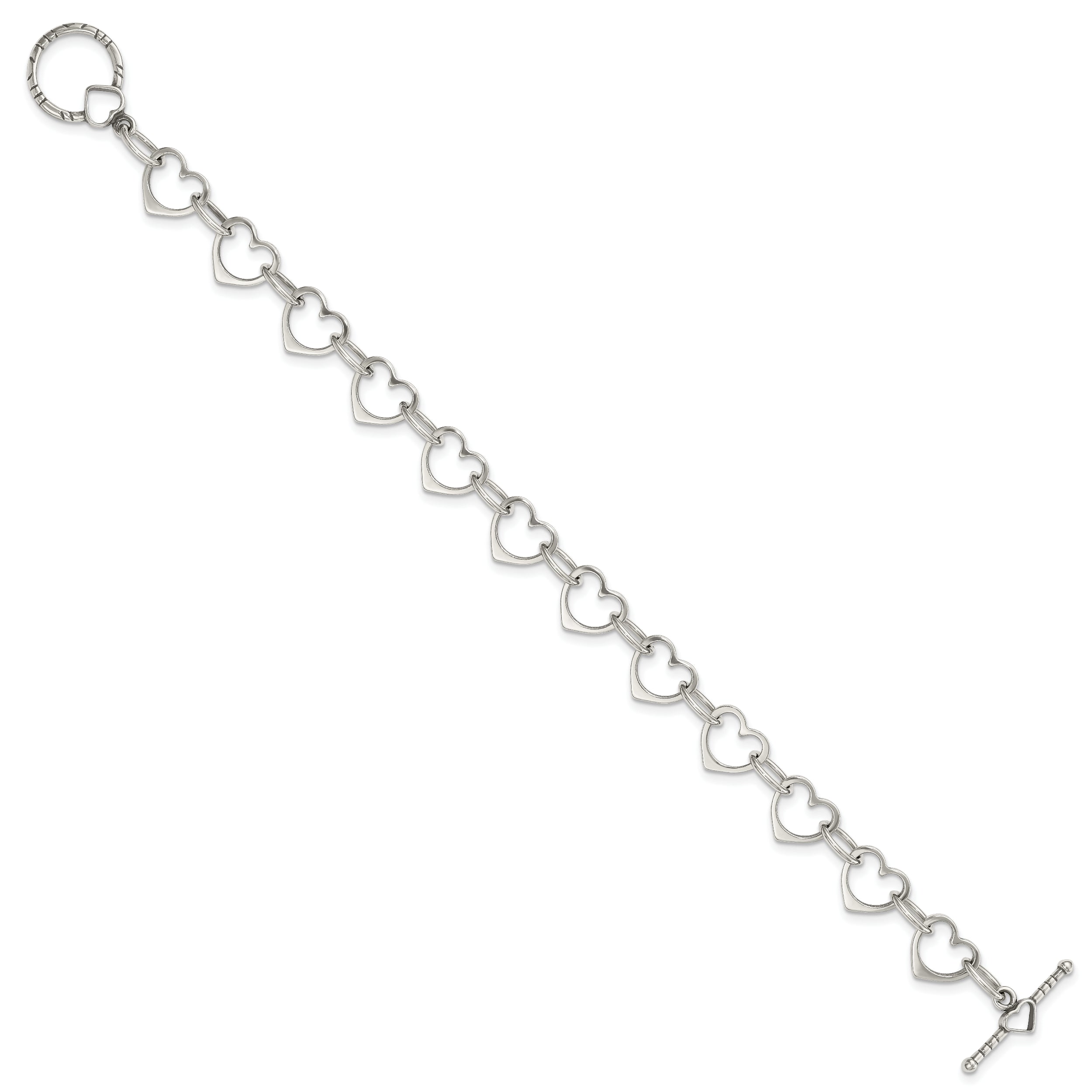 Sterling Silver Heart and Circle Link Bracelet