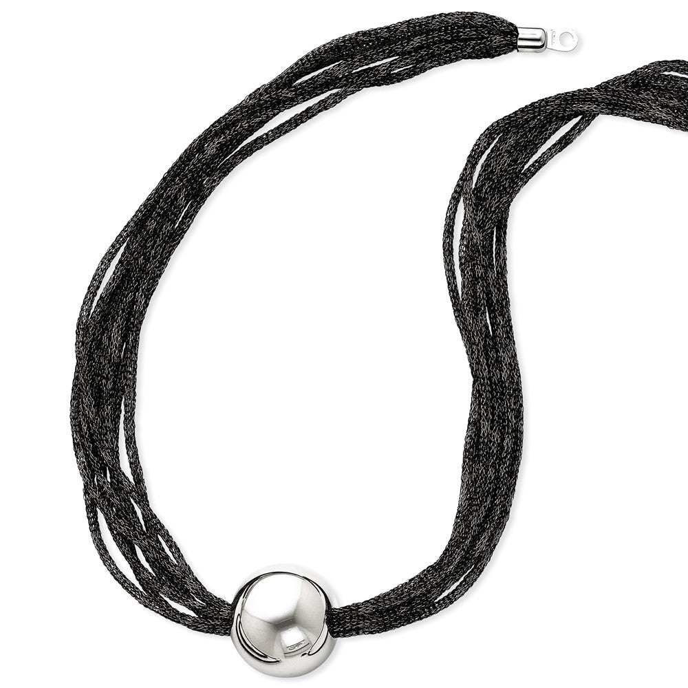 Sterling Silver Beaded Satin Mesh Black Rhodium Necklace