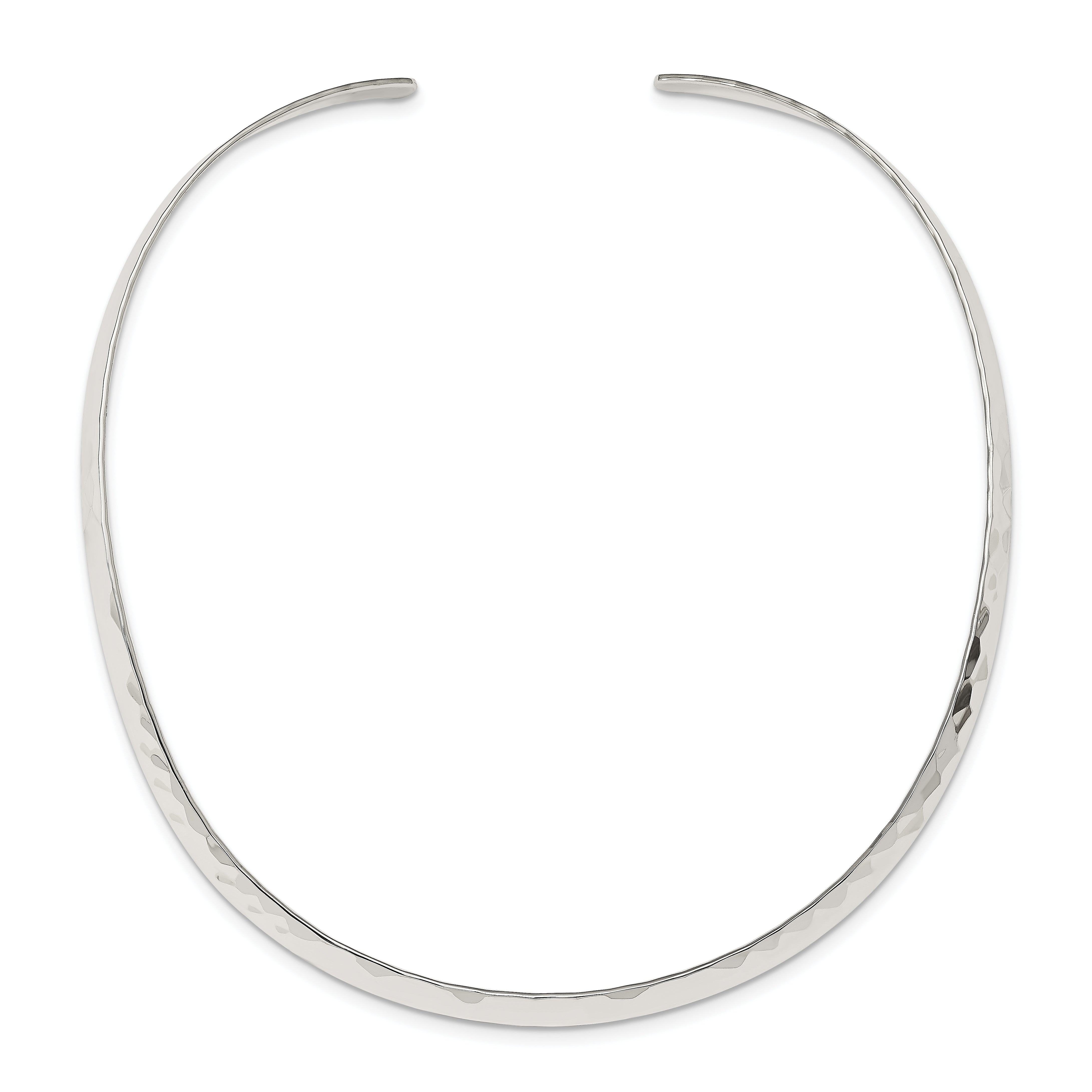 Sterling Silver 925 Polished Hammered Neck Collar Elegant Women's Jewelry