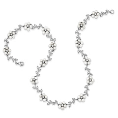 Sophia Jewelers Sterling Silver CZ Vine and Pearl 16-Inch Floral Necklace - 16