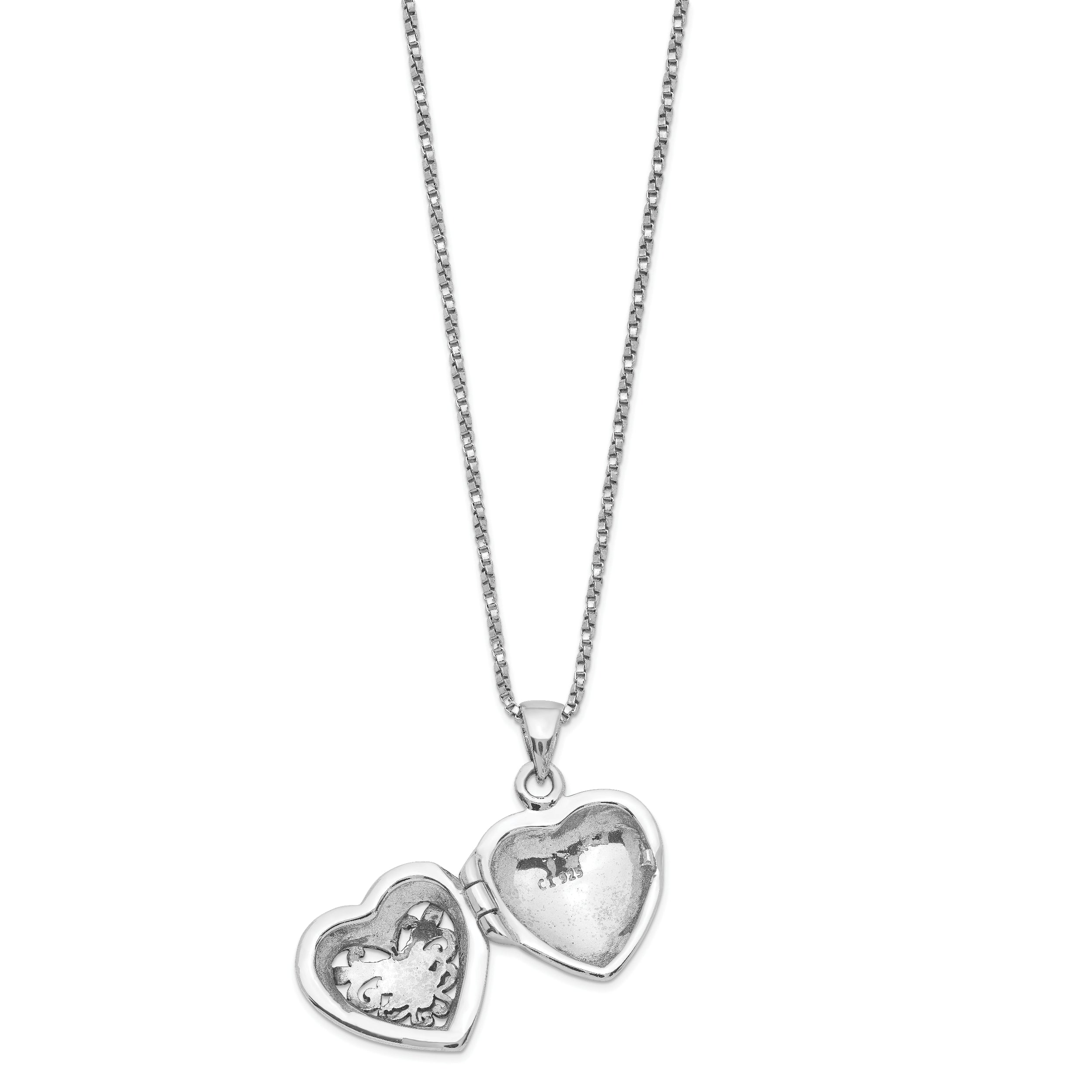 Sterling Silver 925 Floral Heart Locket Necklace with Marcasite Details