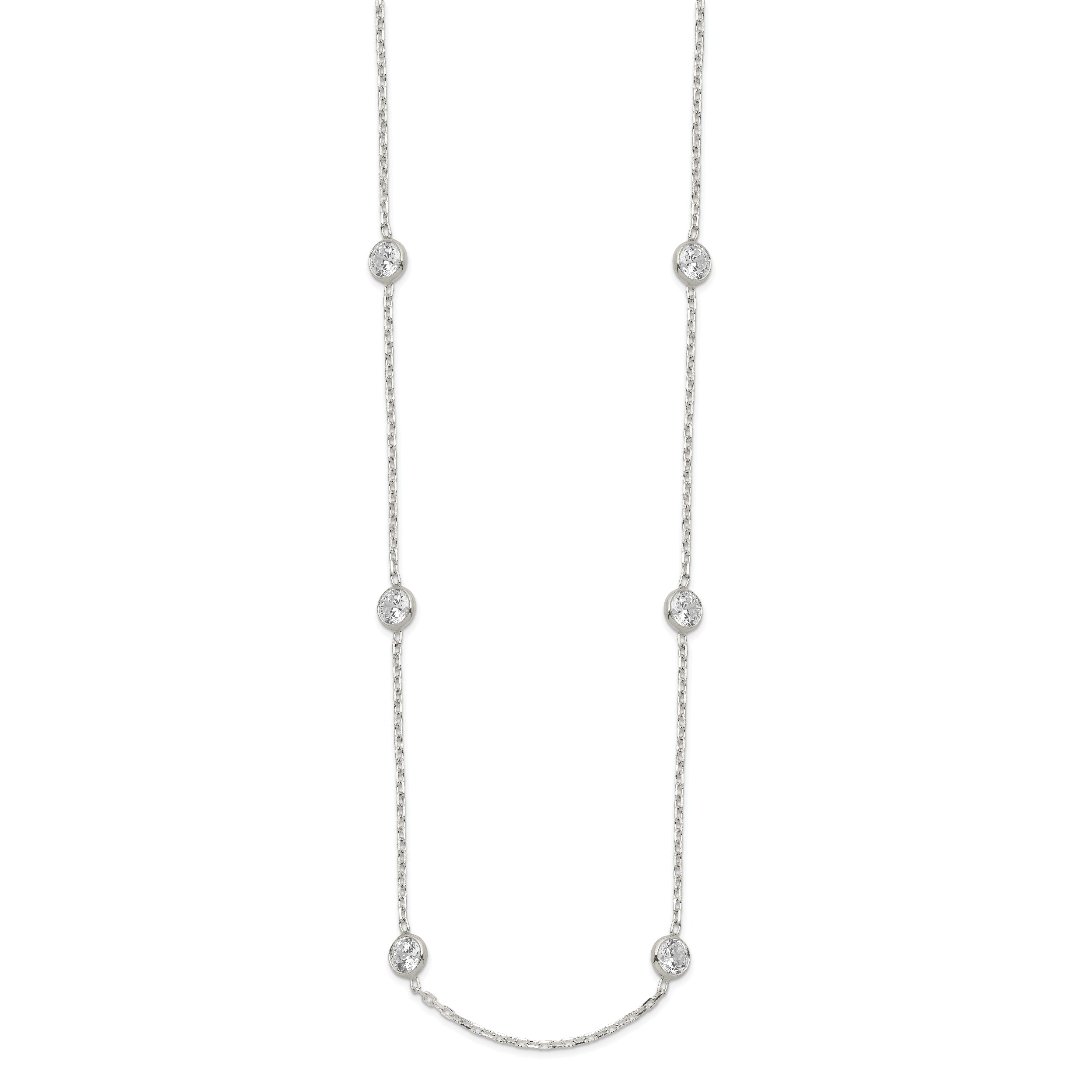 Sterling Silver CZ Station Necklace with Polished 925 Finish