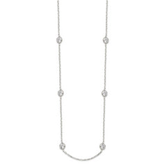 Sterling Silver CZ Station Necklace with Polished 925 Finish