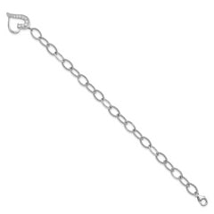 Sterling Silver Rhodium Plated Journey Heart CZ Dangle Bracelet - 7.5