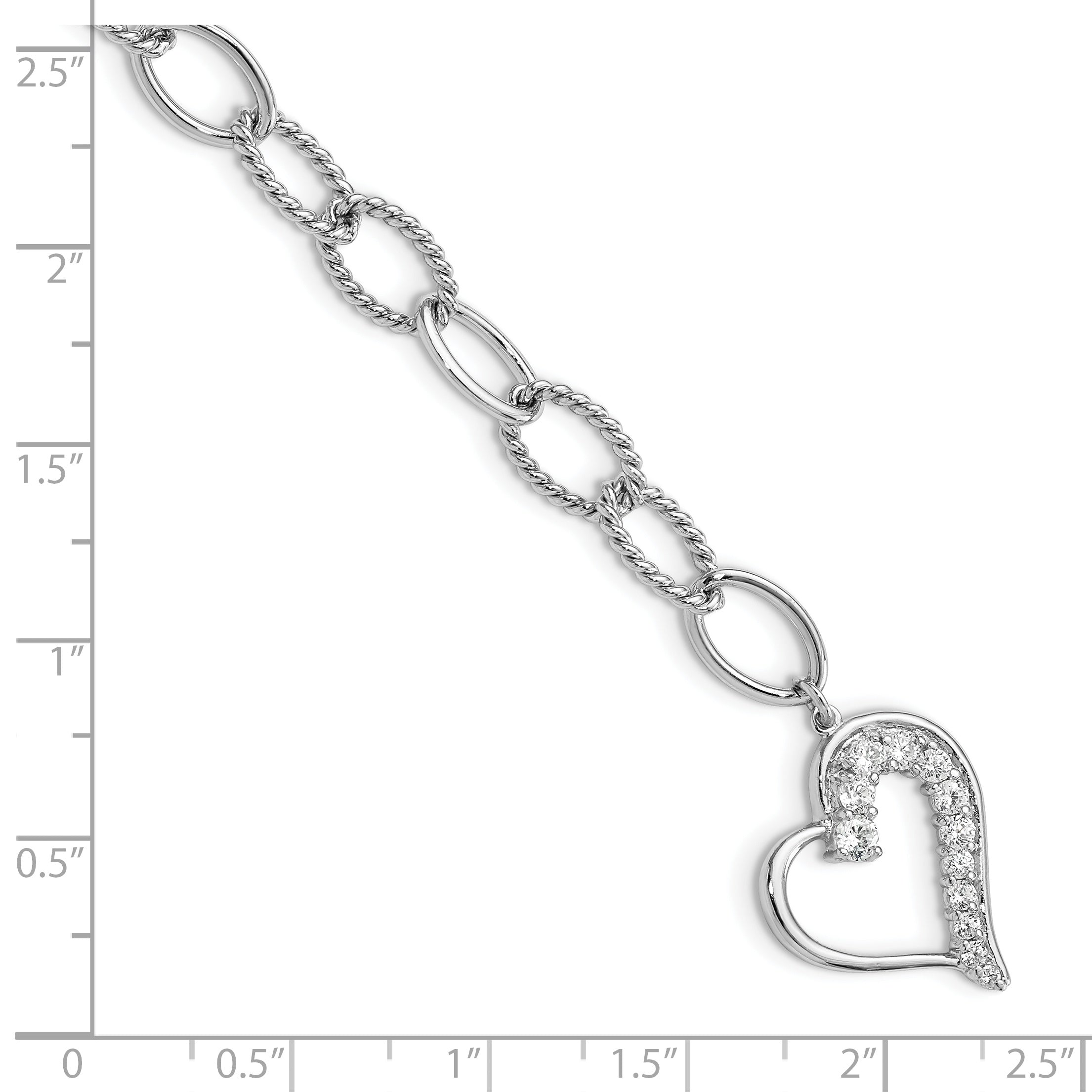 Sterling Silver Rhodium Plated Journey Heart CZ Dangle Bracelet - 7.5