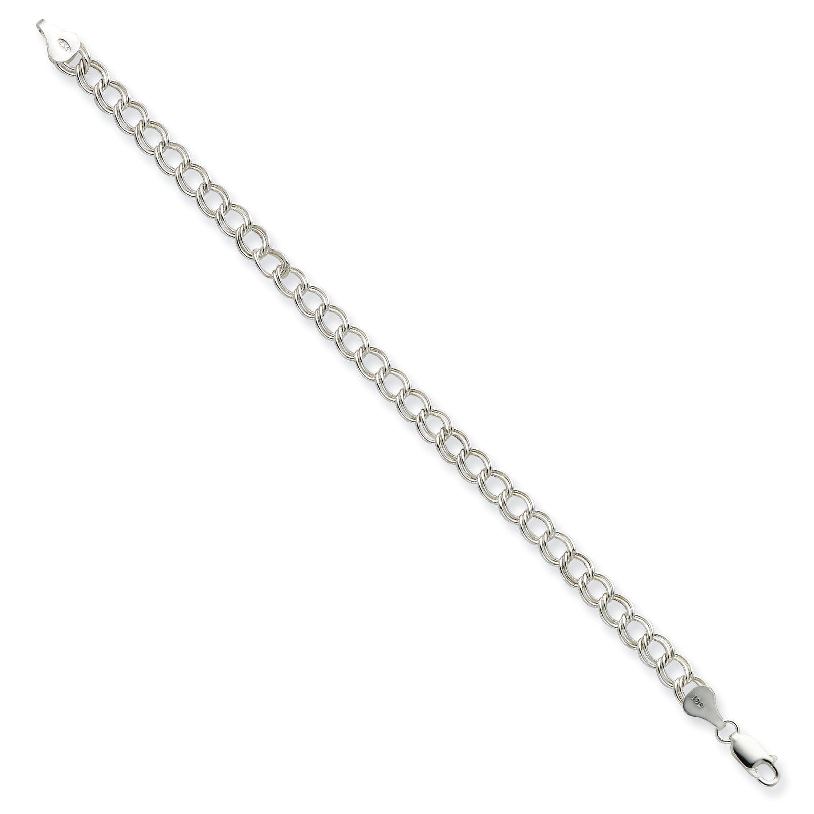 Sterling Silver Rhodium Plated 6mm Double Link Charm Bracelet