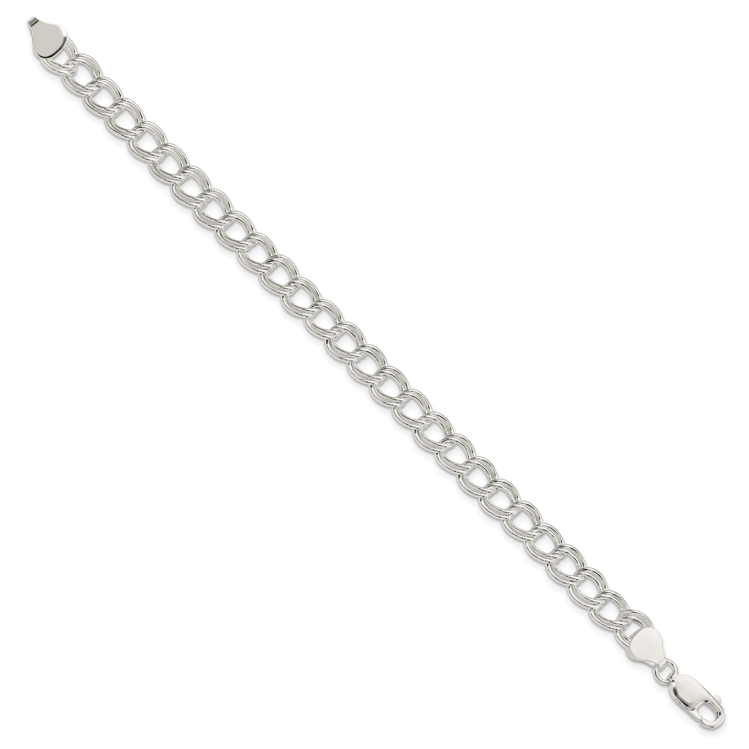 Sterling Silver 7.5mm Double Link Charm Bracelet