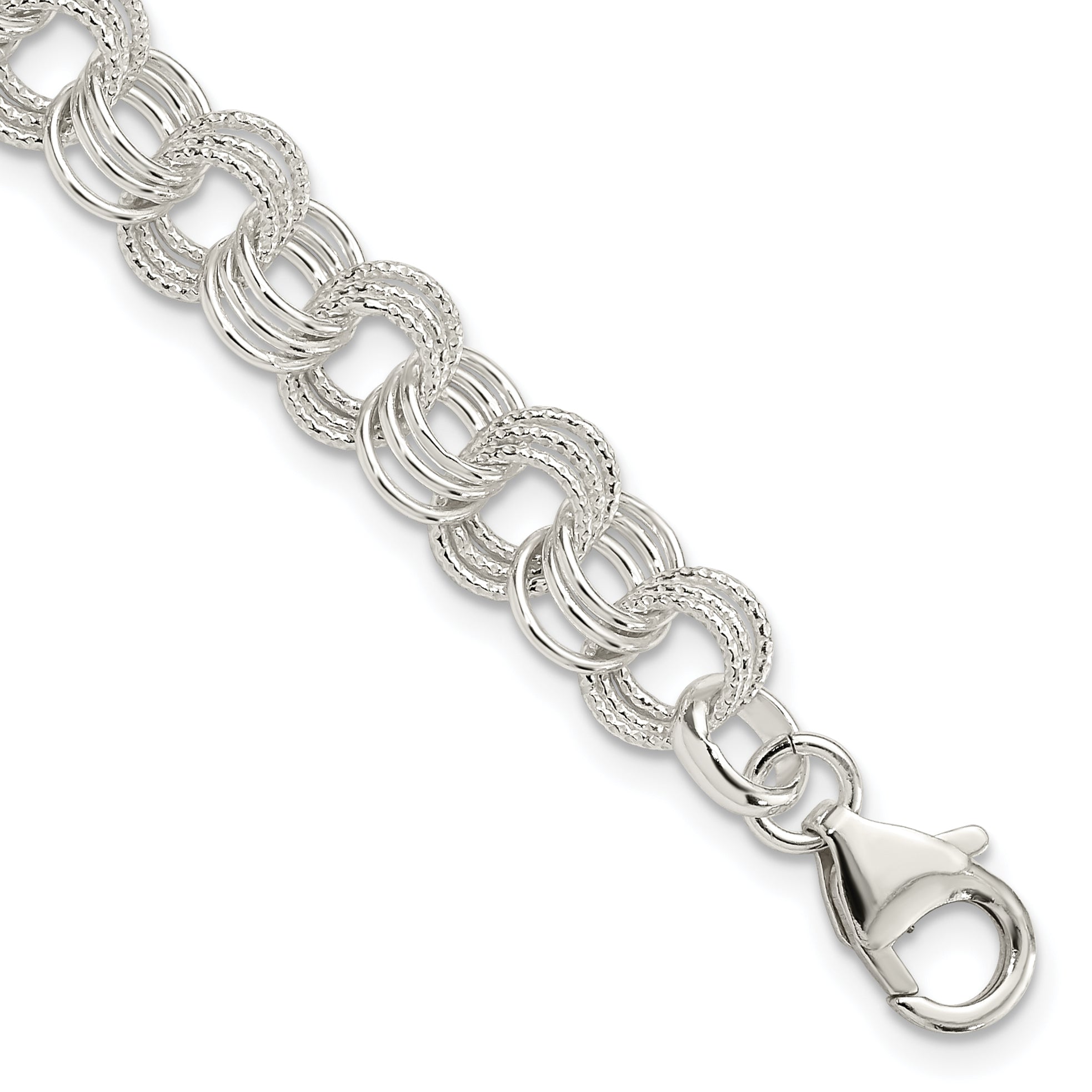 Sterling Silver Triple Link Charm Bracelet