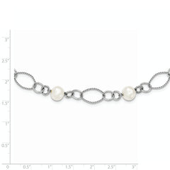 Sterling Silver Rhodium-plated Freshwater Cultured Pearl Necklace