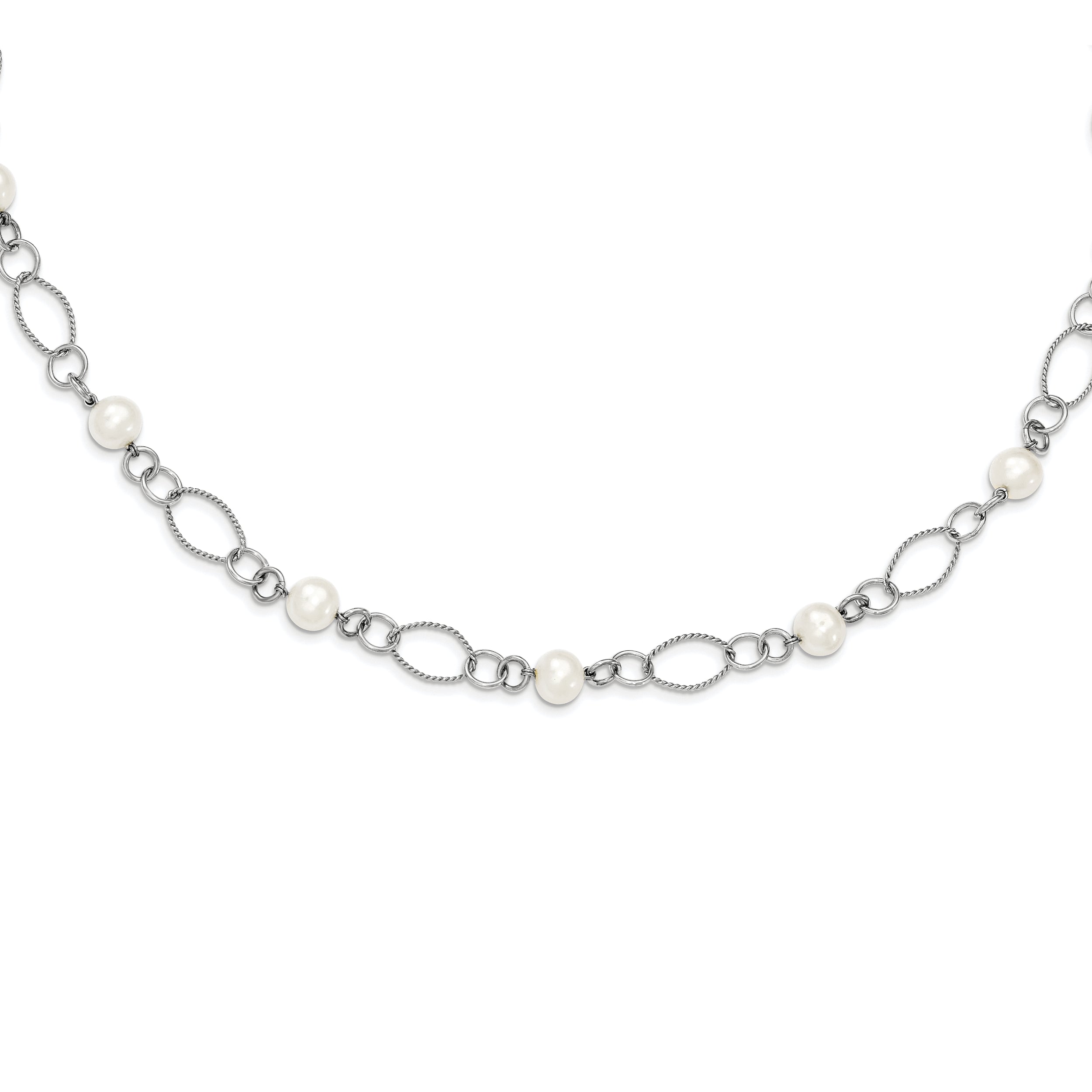 Sterling Silver Rhodium-plated Freshwater Cultured Pearl Necklace