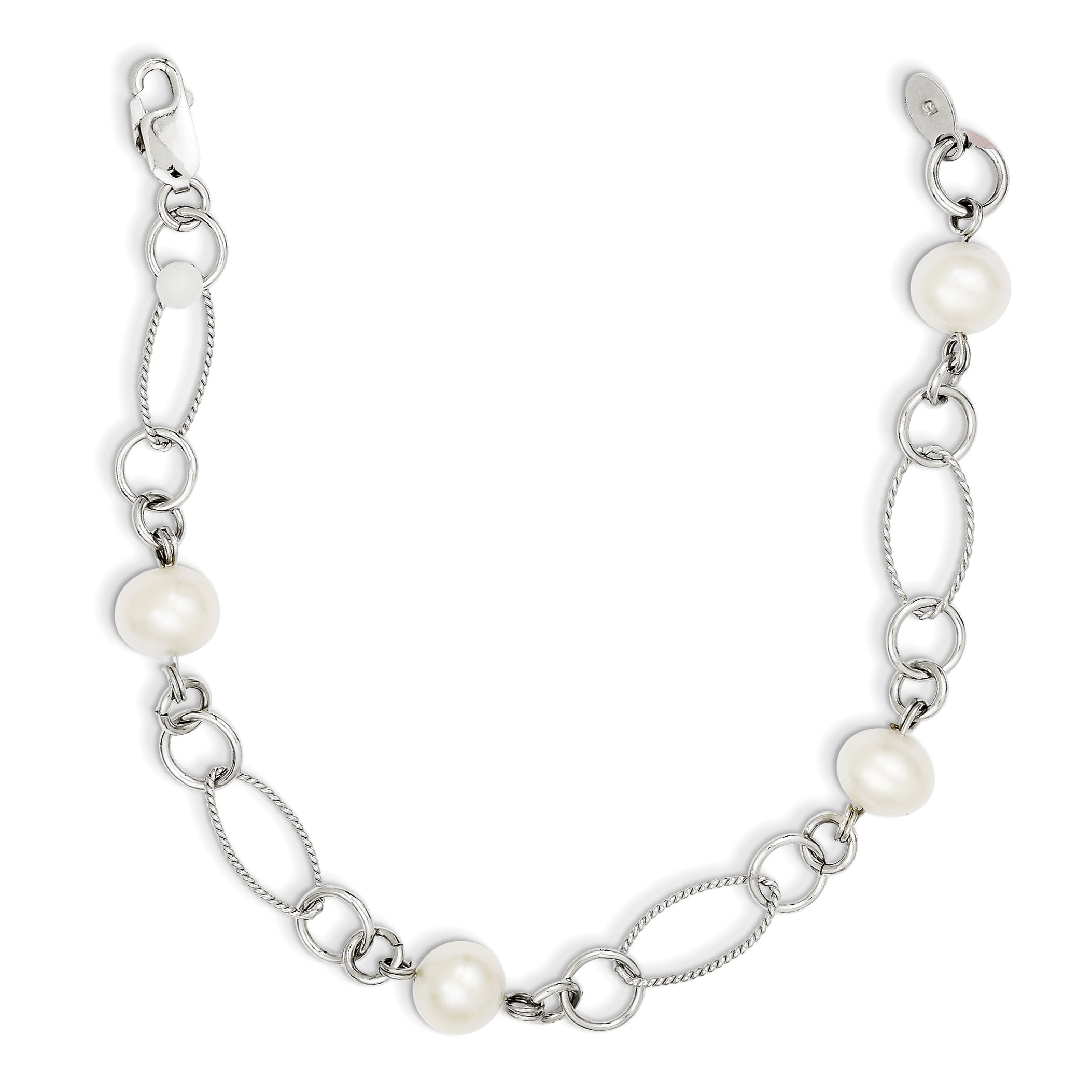 Sterling Silver Rhodium Freshwater Cultured Pearl Bracelet
