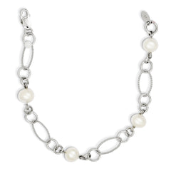 Sterling Silver Rhodium Freshwater Cultured Pearl Bracelet