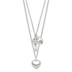 Sterling Silver Heart and Key Necklace Polished Anti-Tarnish