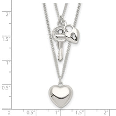 Sterling Silver Heart and Key Necklace Polished Anti-Tarnish