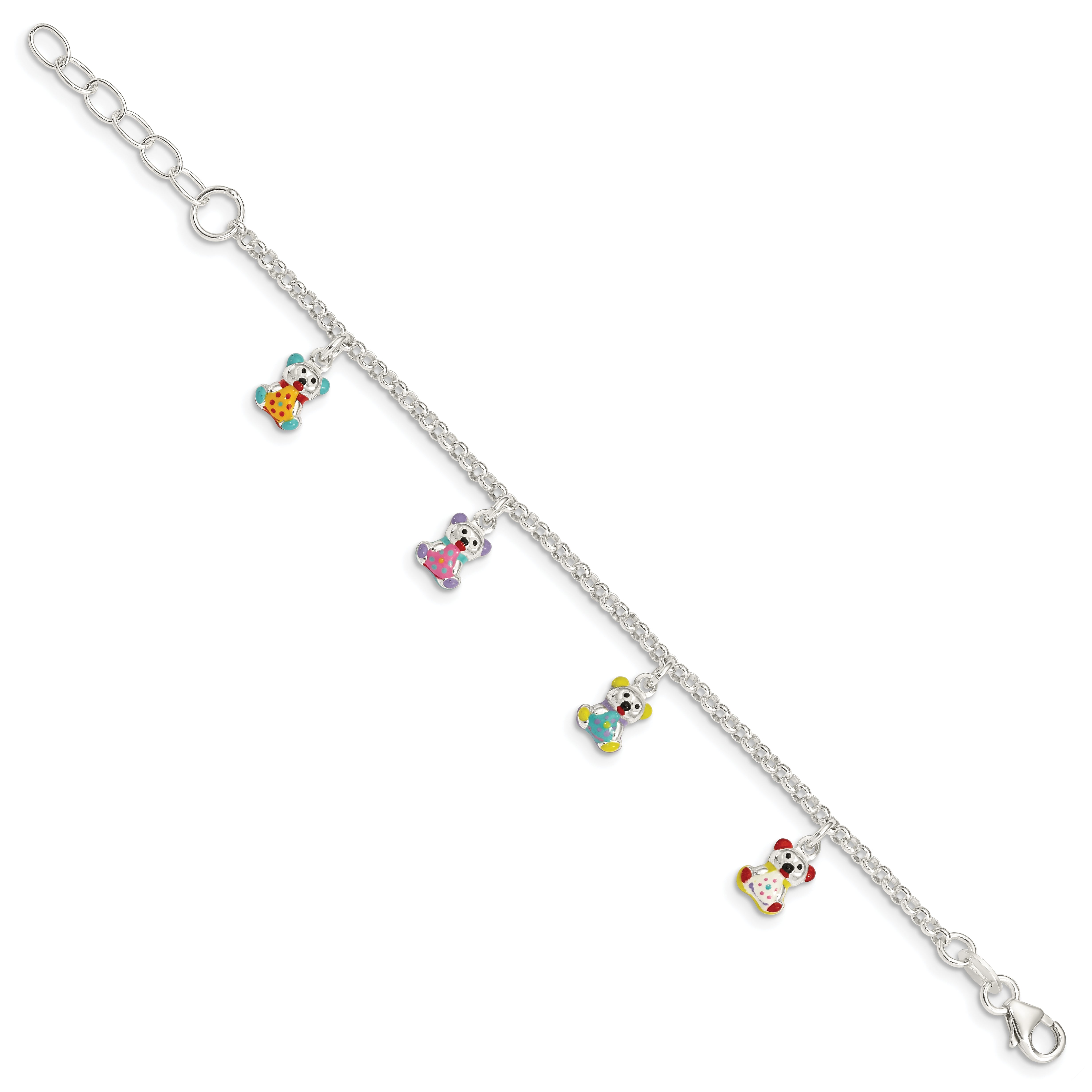 Sterling Silver Multi-color Enameled Bears w/ 1in ext Children's Bracelet