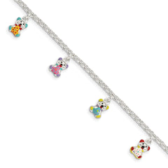 Sterling Silver Multi-color Enameled Bears w/ 1in ext Children's Bracelet