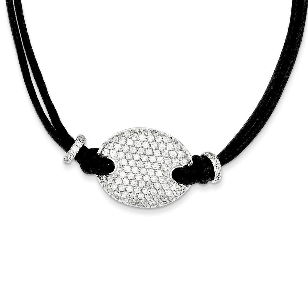 Sterling Silver CZ Black Fabric Cord Necklace