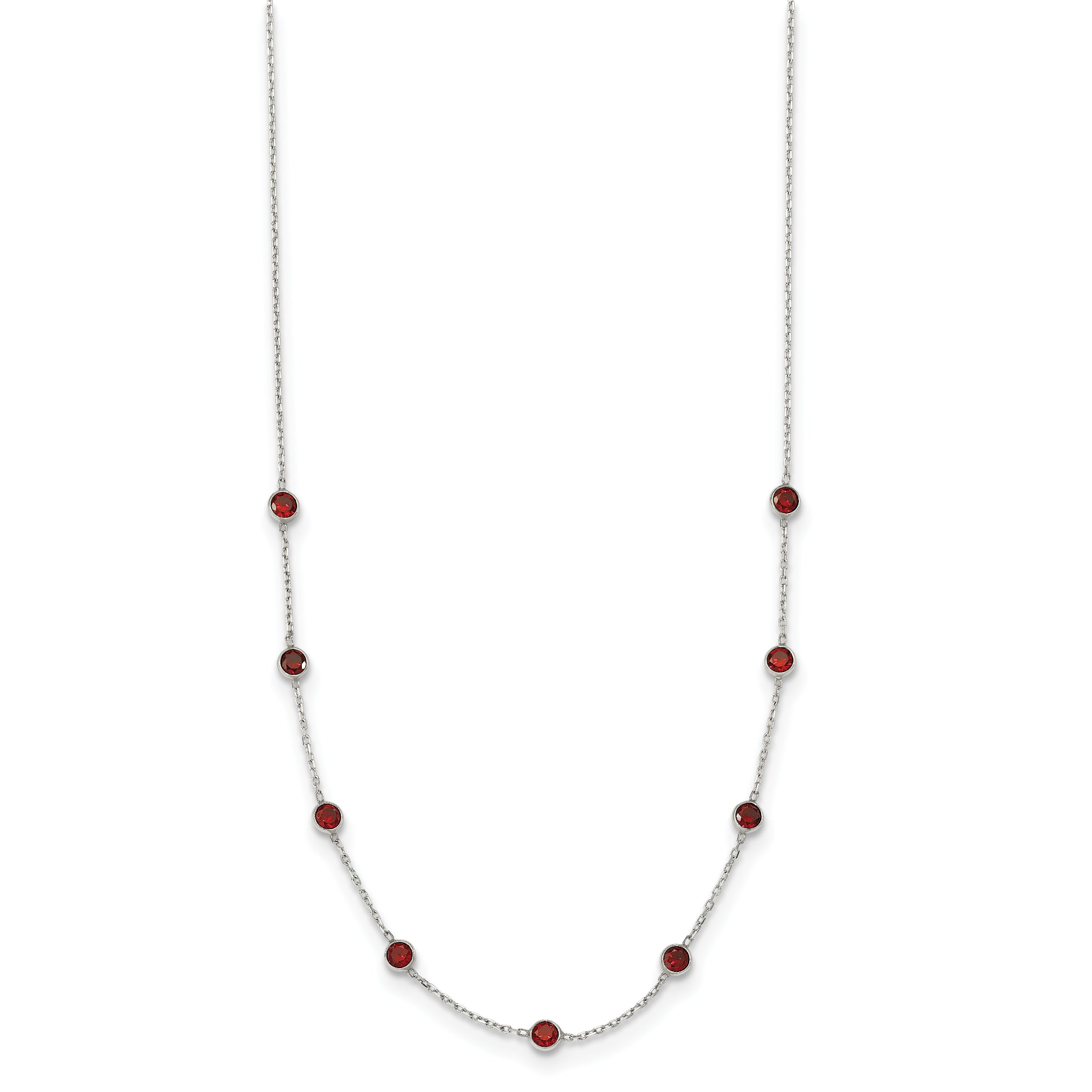 Sterling Silver 9-Station Red CZ Necklace with Polished Bezel Set