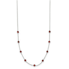 Sterling Silver 9-Station Red CZ Necklace with Polished Bezel Set