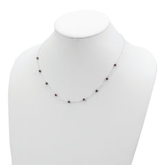 Sterling Silver 9-Station Red CZ Necklace with Polished Bezel Set