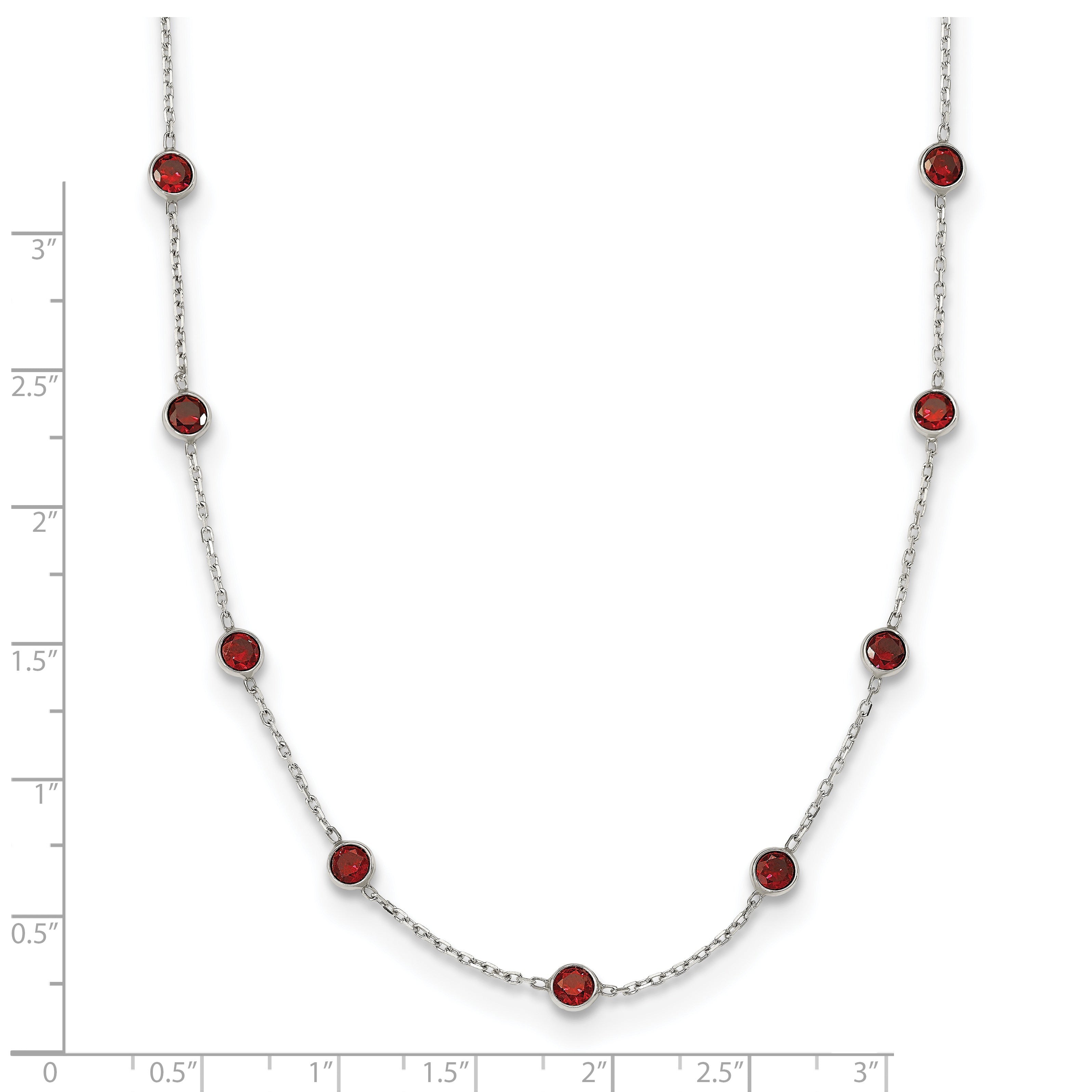 Sterling Silver 9-Station Red CZ Necklace with Polished Bezel Set