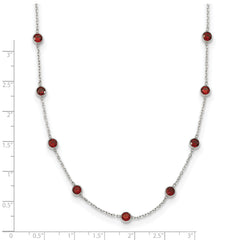 Sterling Silver 9-Station Red CZ Necklace with Polished Bezel Set