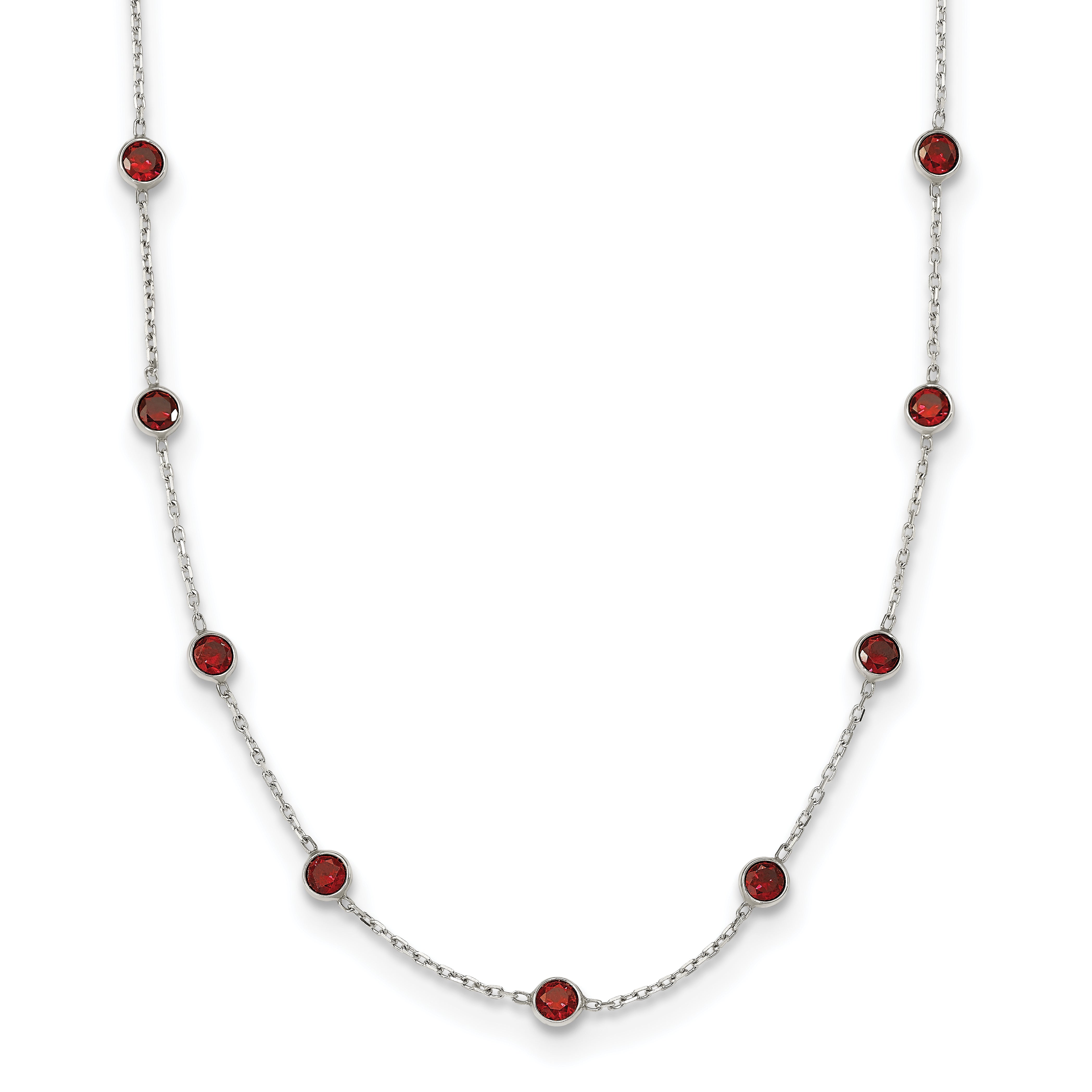 Sterling Silver 9-Station Red CZ Necklace