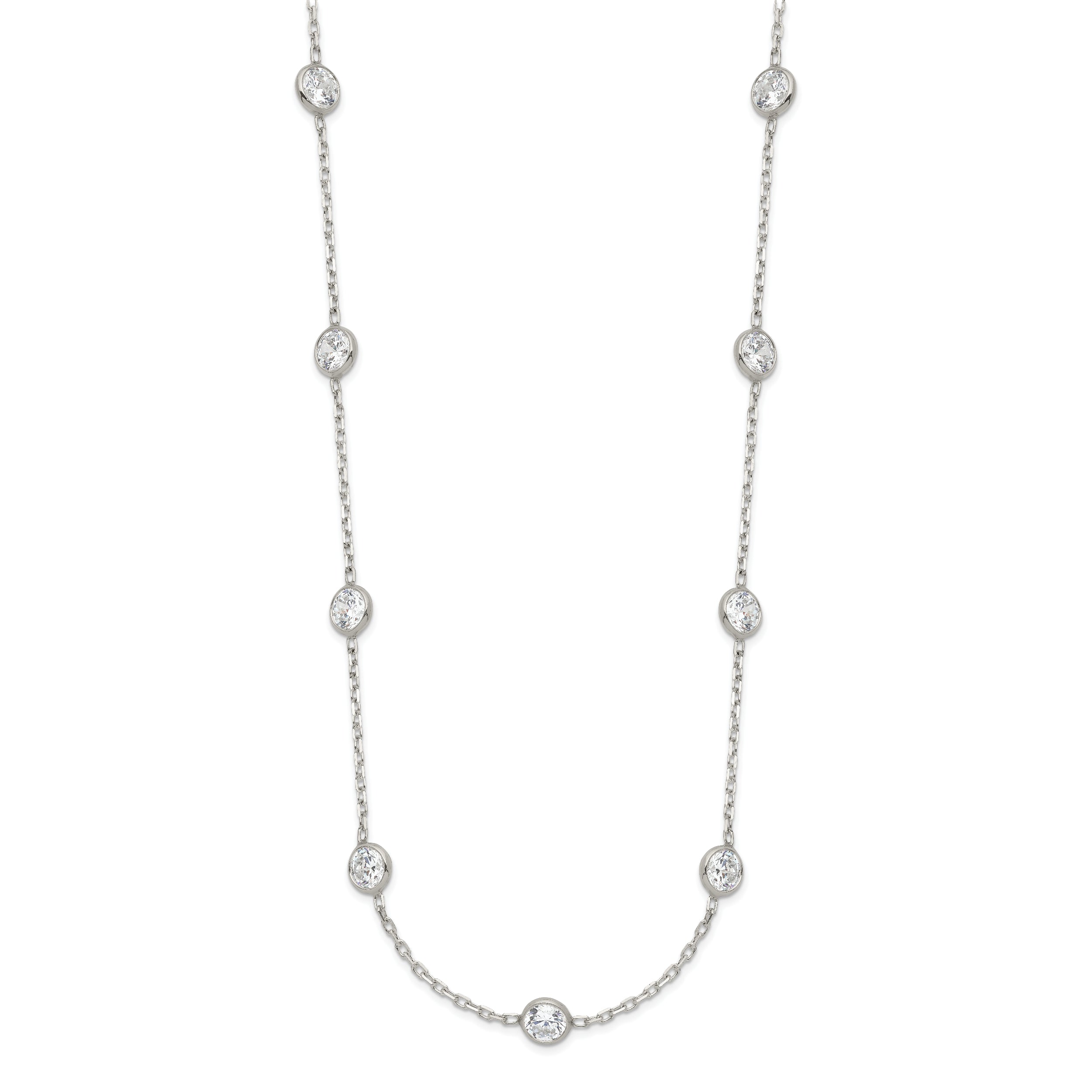 Sophia Jewelers Sterling Silver CZ 9-Station Necklace with Elegant Polish