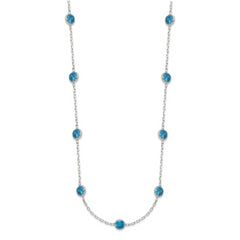 Sterling Silver 925 Blue CZ Necklace Elegant Bezel Set Women's Jewelry