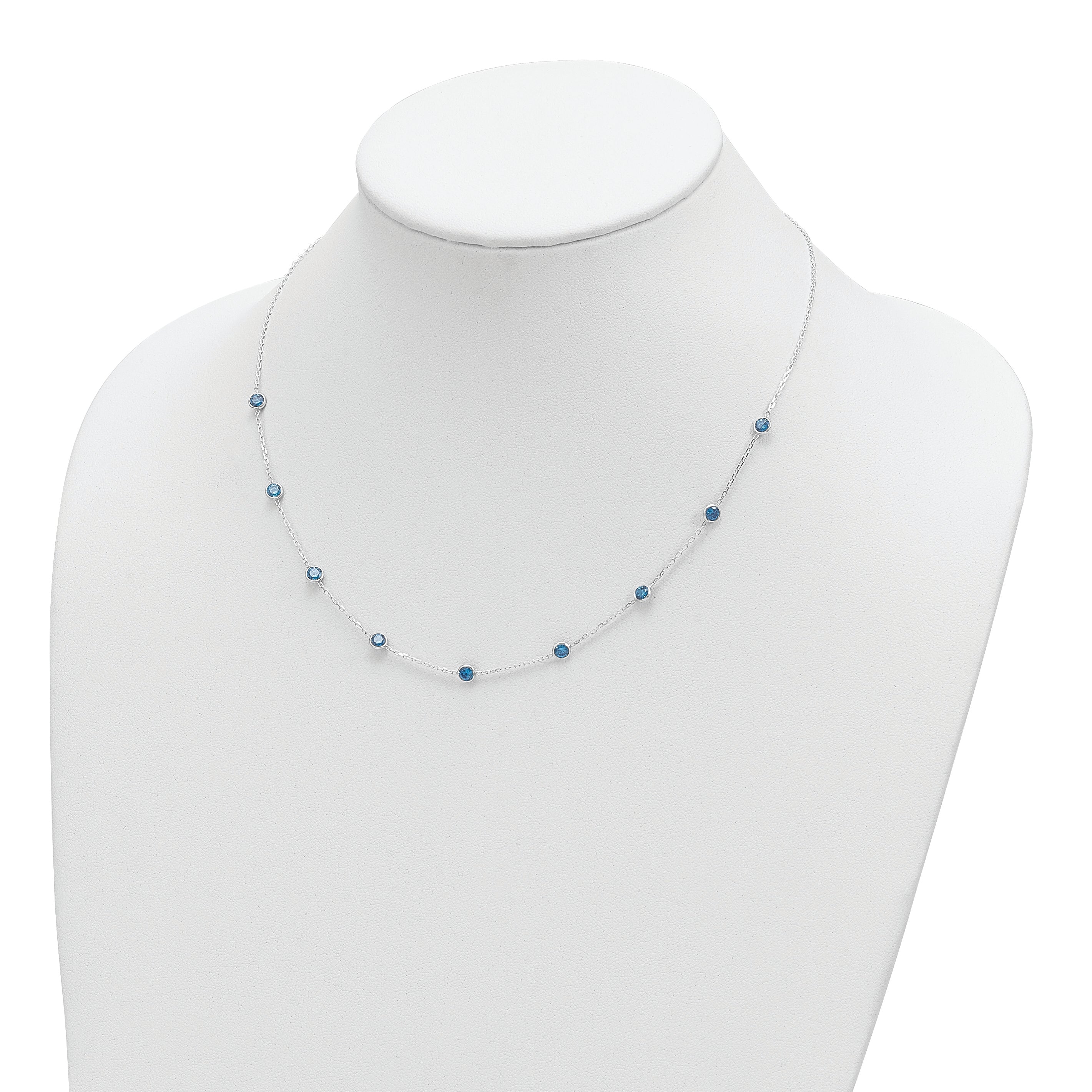 Sterling Silver 925 Blue CZ Necklace Elegant Bezel Set Women's Jewelry