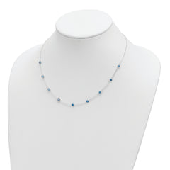 Sterling Silver 925 Blue CZ Necklace Elegant Bezel Set Women's Jewelry