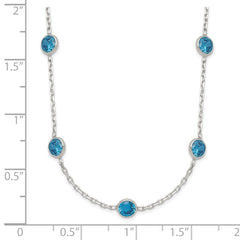 Sterling Silver 925 Blue CZ Necklace Elegant Bezel Set Women's Jewelry