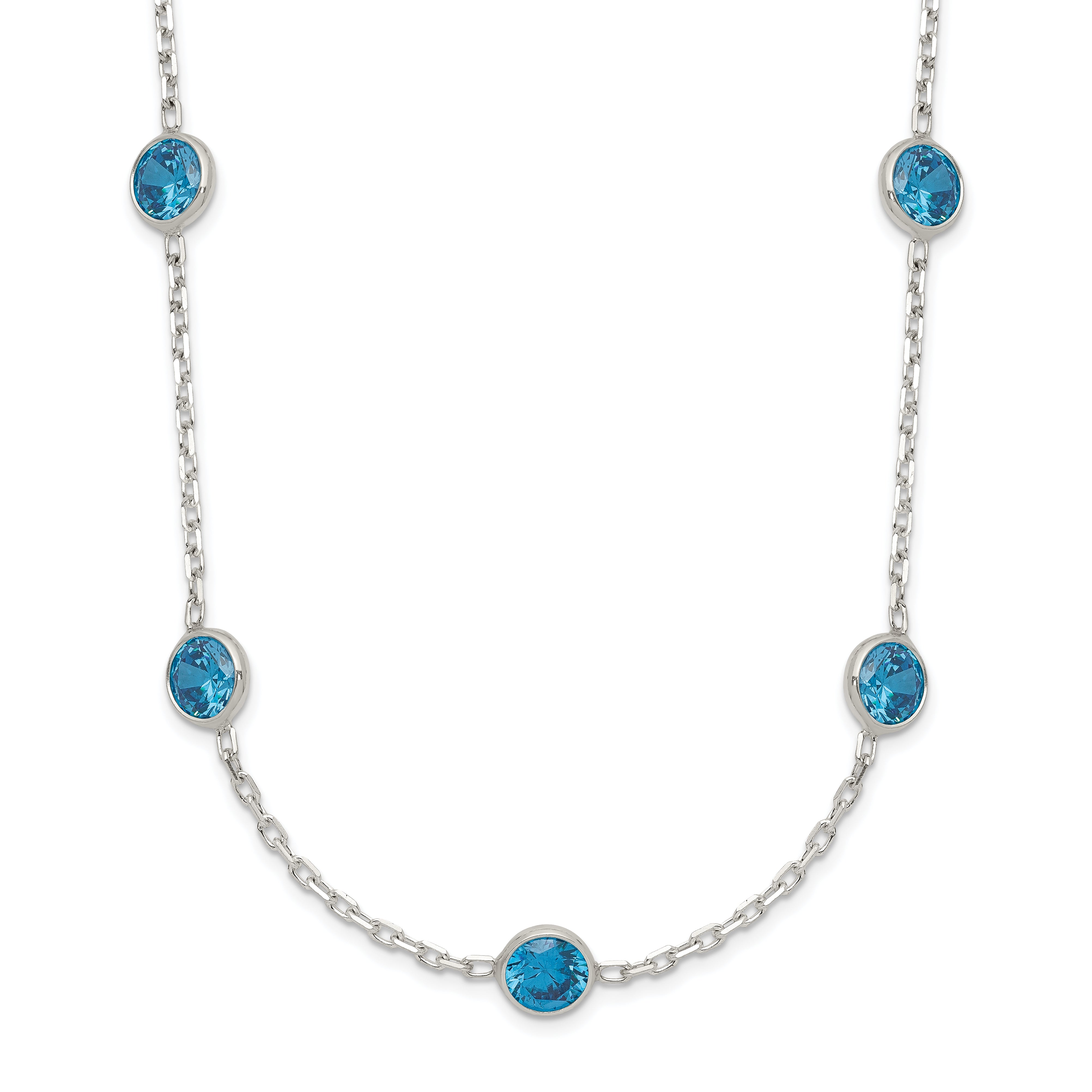 Sterling Silver 9-Station Blue CZ Necklace