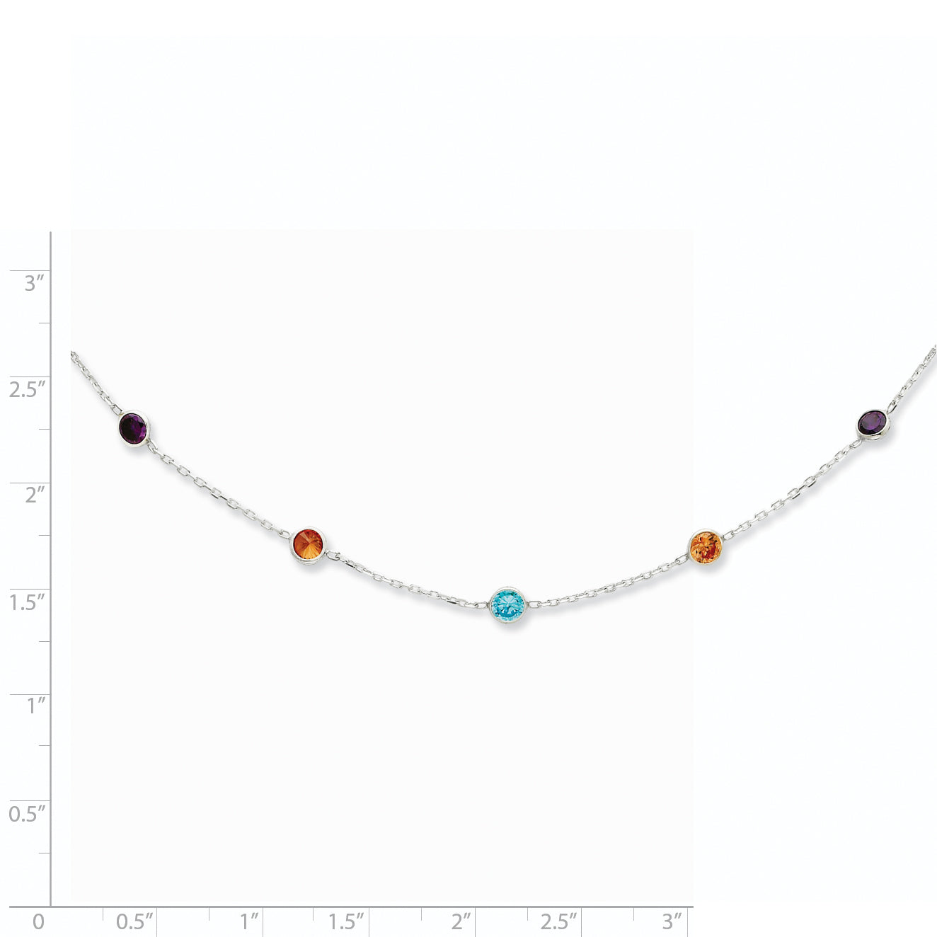 Sophia Jewelers Sterling Silver 9-Station Multicolor CZ Necklace Polished Finish