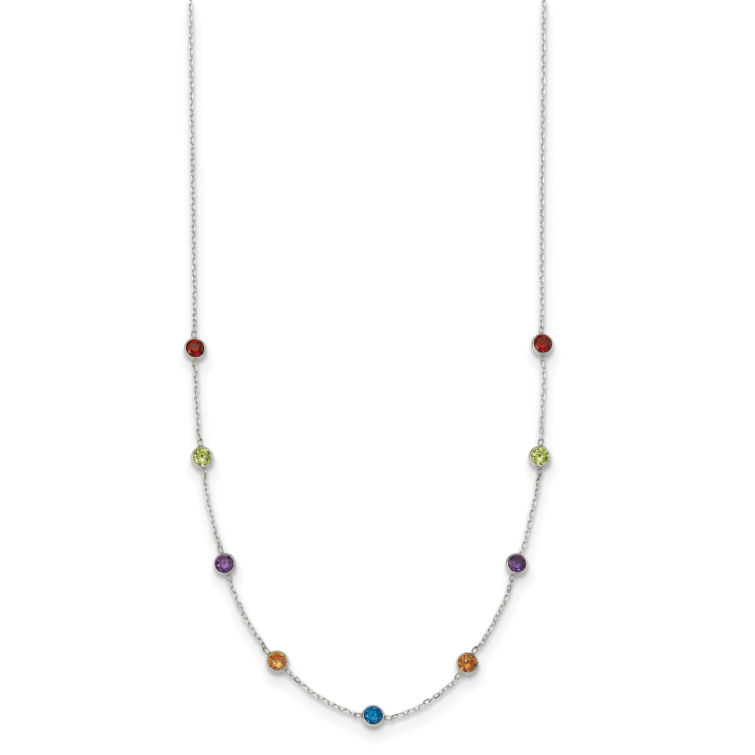 Sophia Jewelers Sterling Silver 9-Station Multicolor CZ Necklace Polished Finish