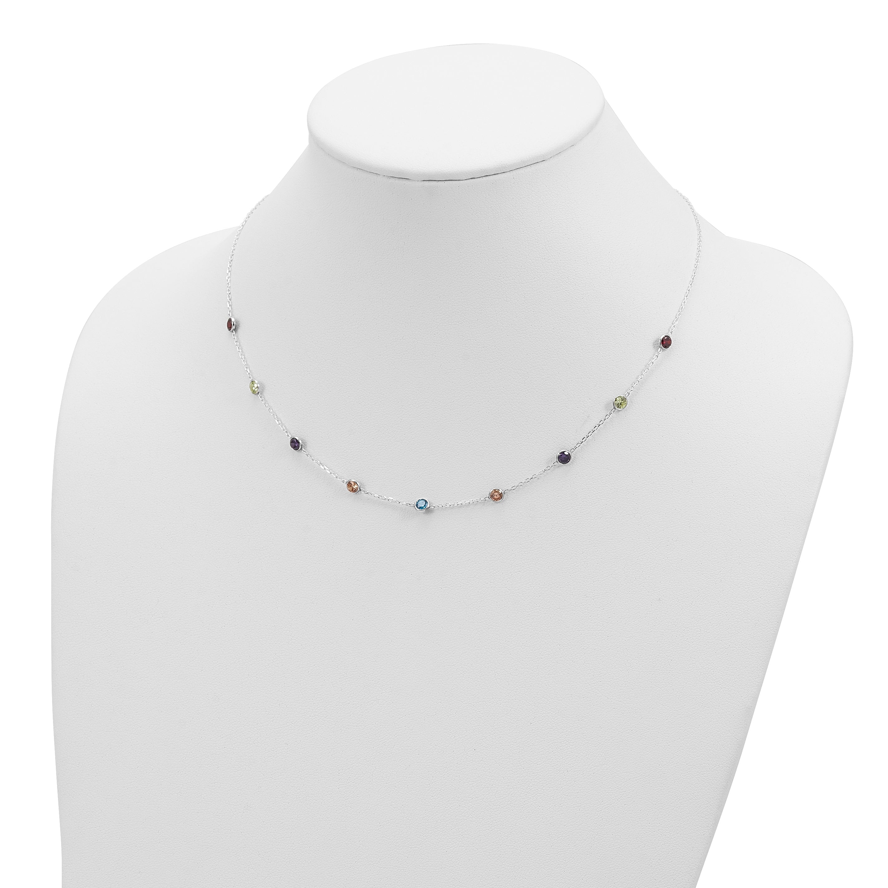 Sophia Jewelers Sterling Silver 9-Station Multicolor CZ Necklace Polished Finish