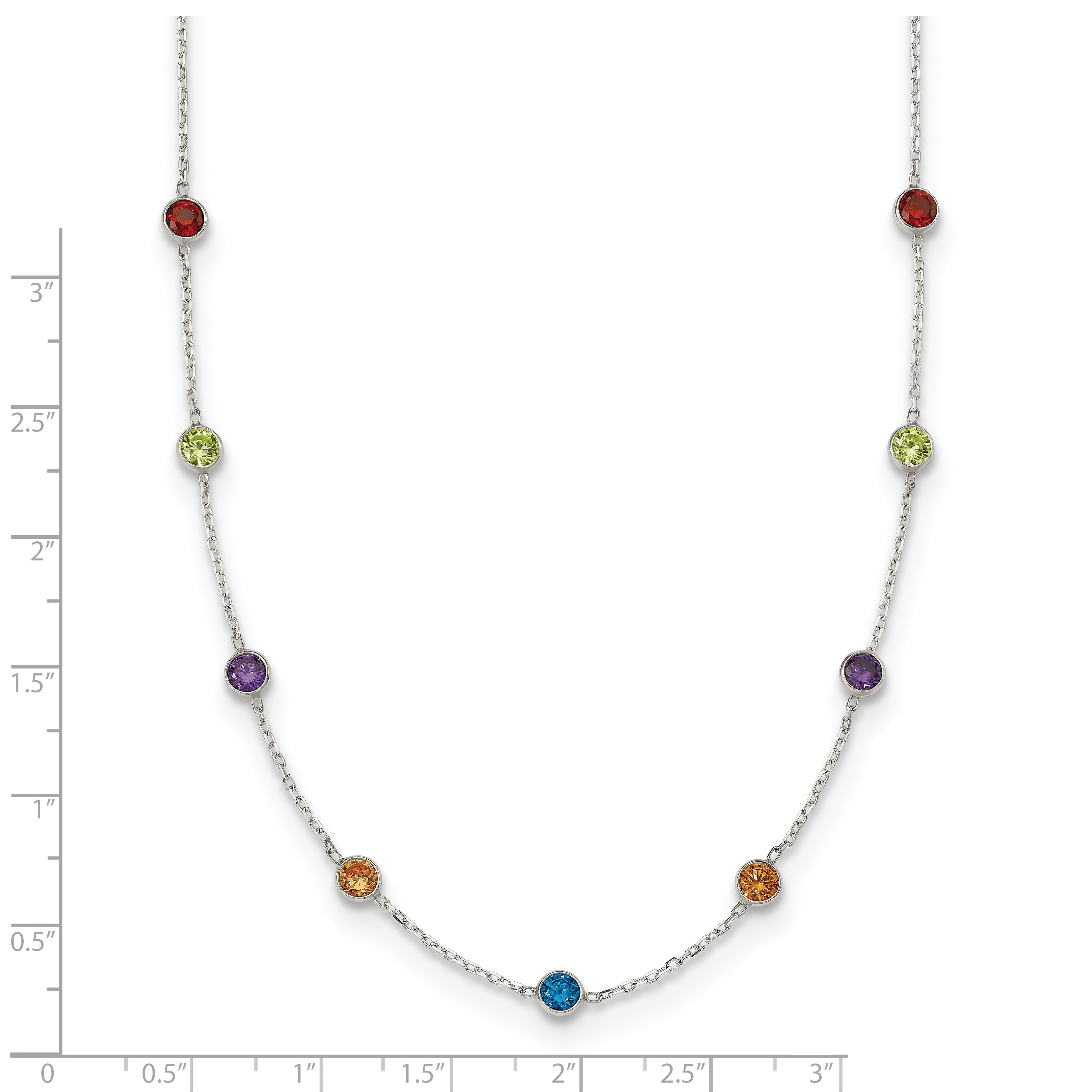Sophia Jewelers Sterling Silver 9-Station Multicolor CZ Necklace Polished Finish