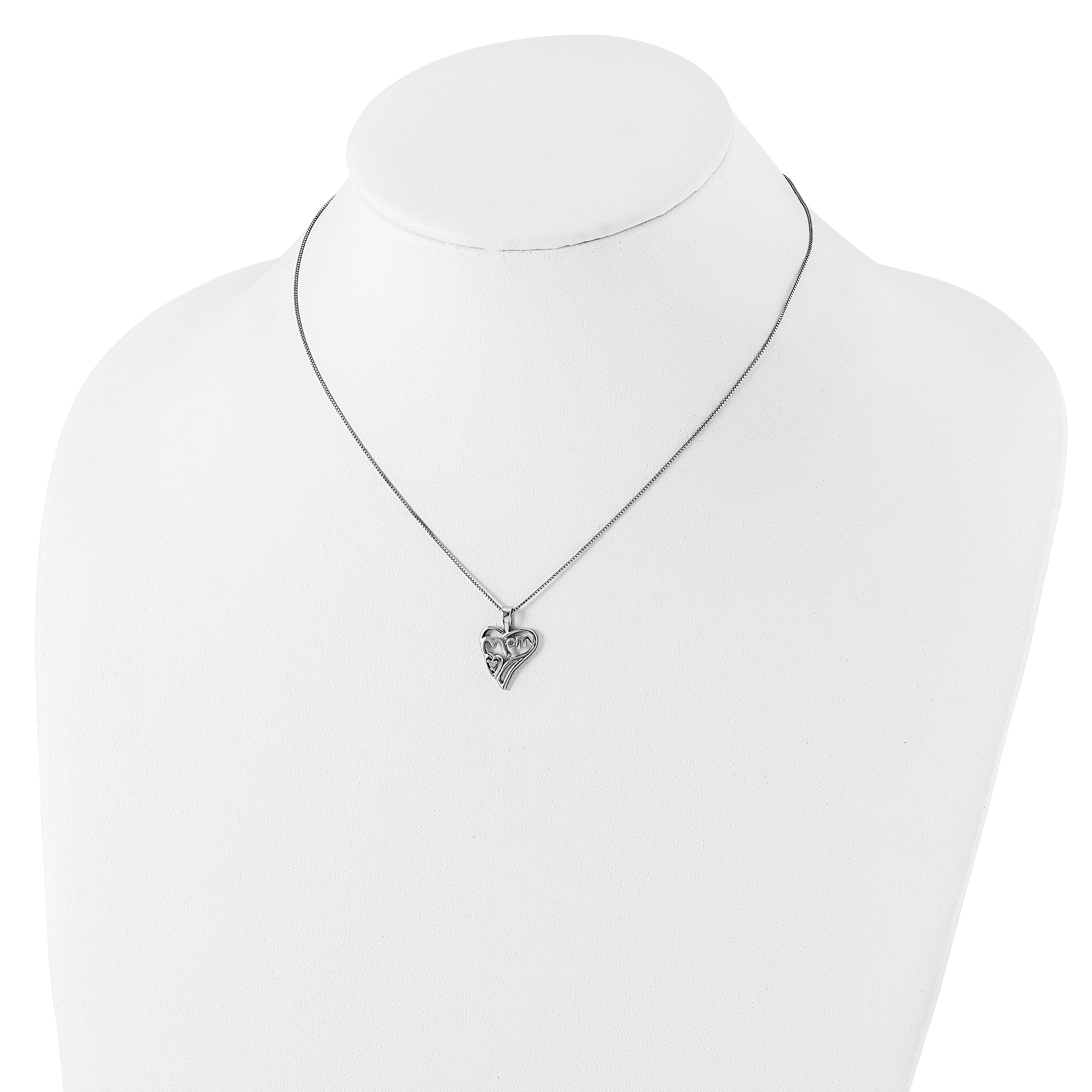 Sterling Silver Rhodium-plated Diamond Mom Necklace