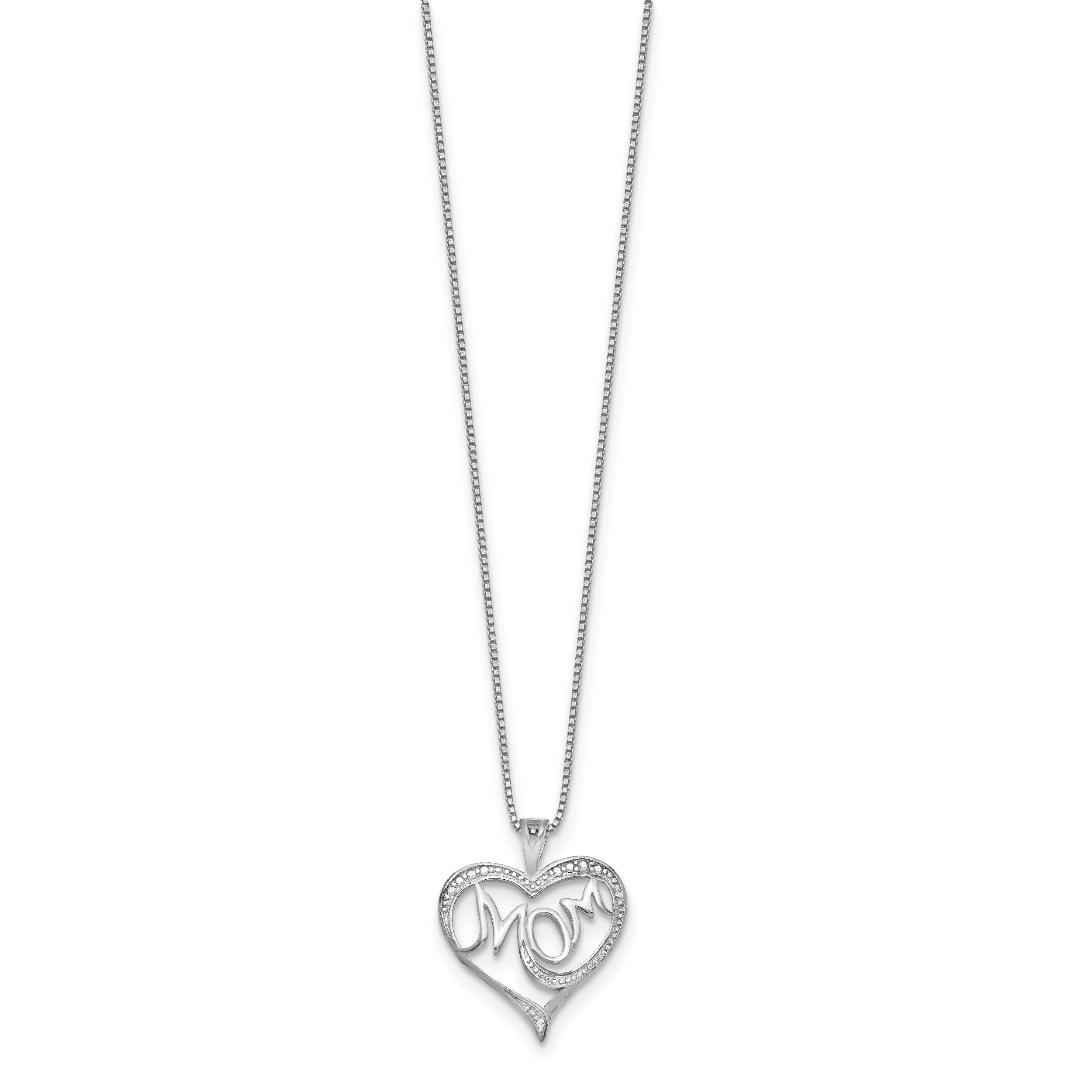 Sterling Silver Rhodium-plated Diam. Mom Necklace