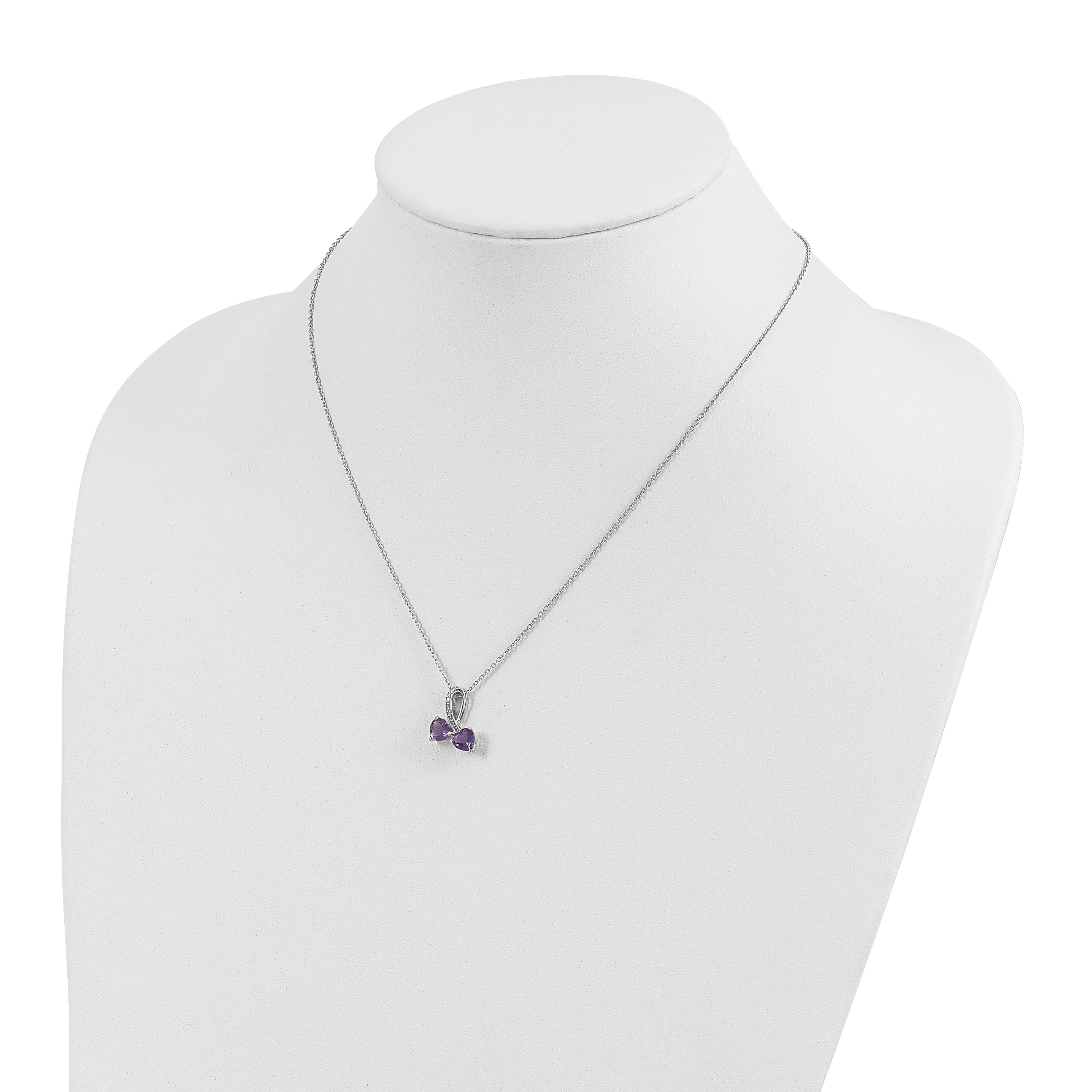 Brilliant Gemstones Sterling Silver with 14K Accent Rhodium-plated Amethyst and Diamond Heart 18 Inch Necklace with 2 Inch Extender