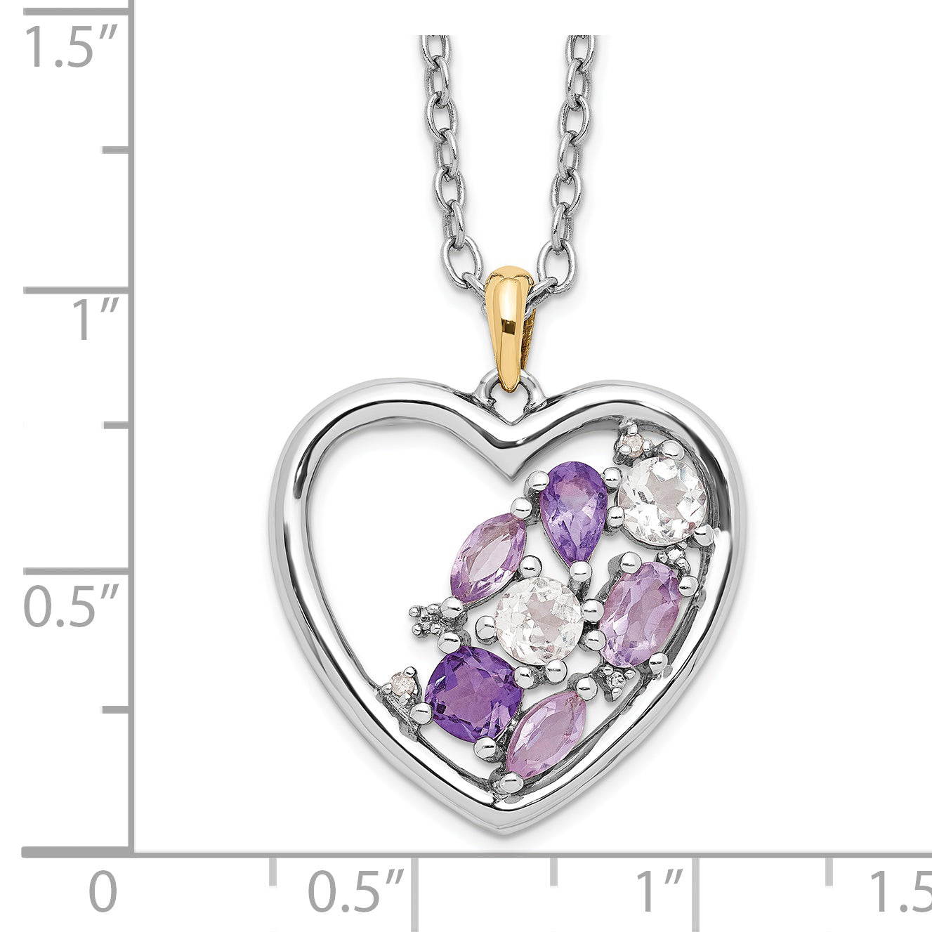 Brilliant Gemstones Sterling Silver with 14K Accent Rhodium-plated Amethyst and White Topaz and Diamond 18 Inch Necklace with 2 Inch Extender