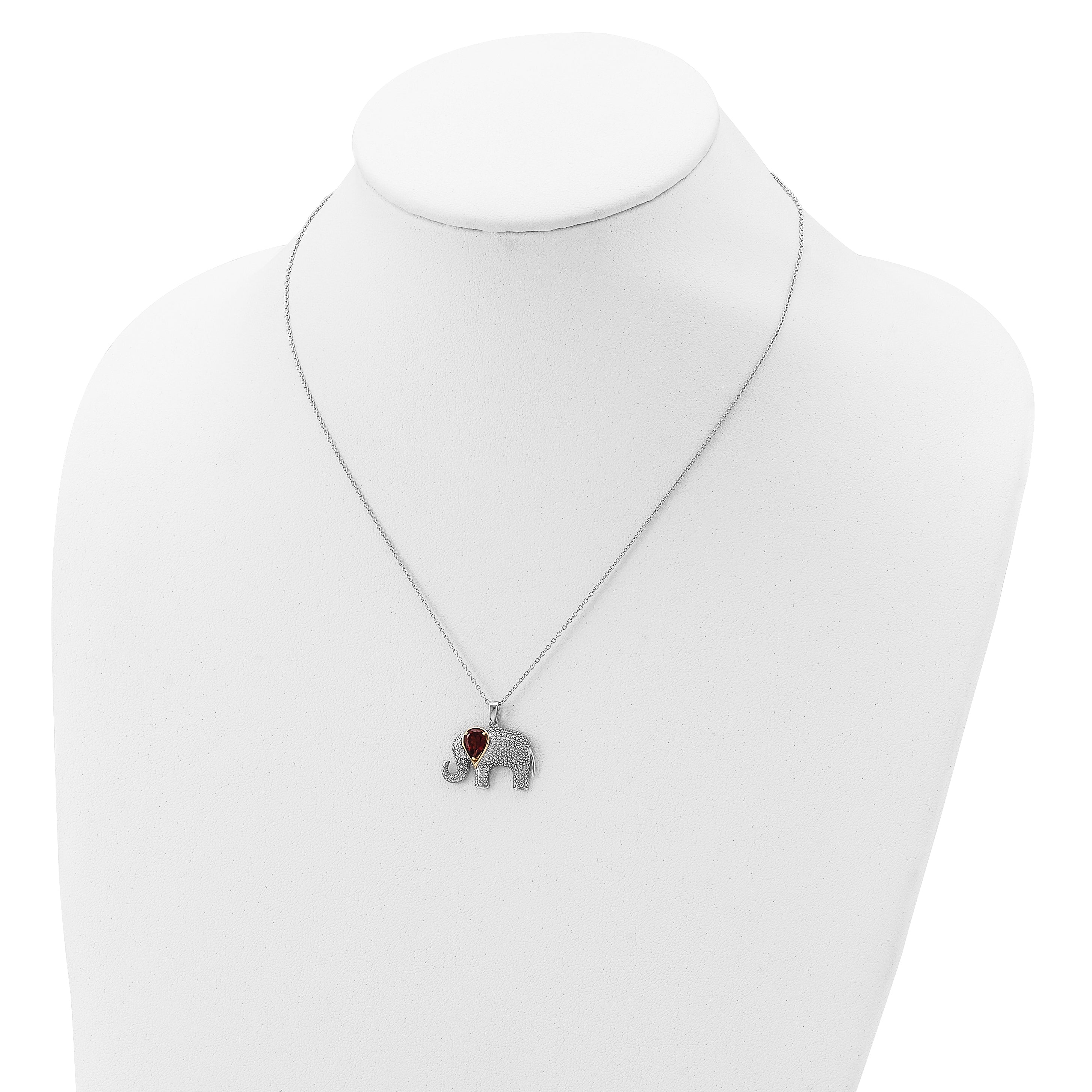 Sophia Jewelers Sterling Silver 14K Accent Garnet Diamond Elephant Necklace