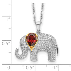 Sophia Jewelers Sterling Silver 14K Accent Garnet Diamond Elephant Necklace