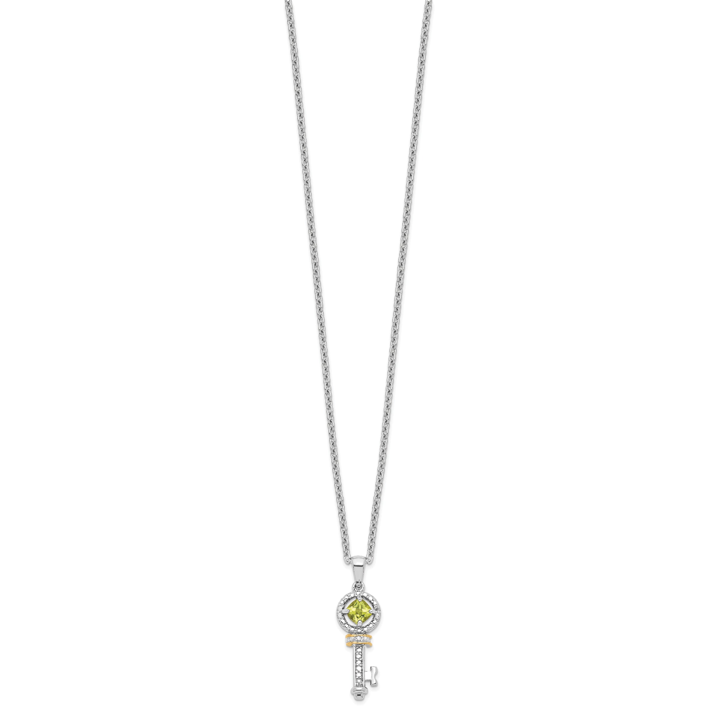 Sophia Jewelers Sterling Silver 14K Gold Peridot Diamond Key Necklace