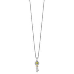 Sophia Jewelers Sterling Silver 14K Gold Peridot Diamond Key Necklace