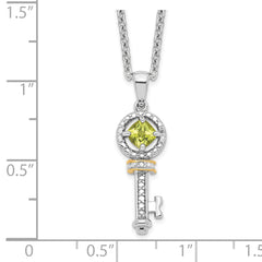 Sophia Jewelers Sterling Silver 14K Gold Peridot Diamond Key Necklace