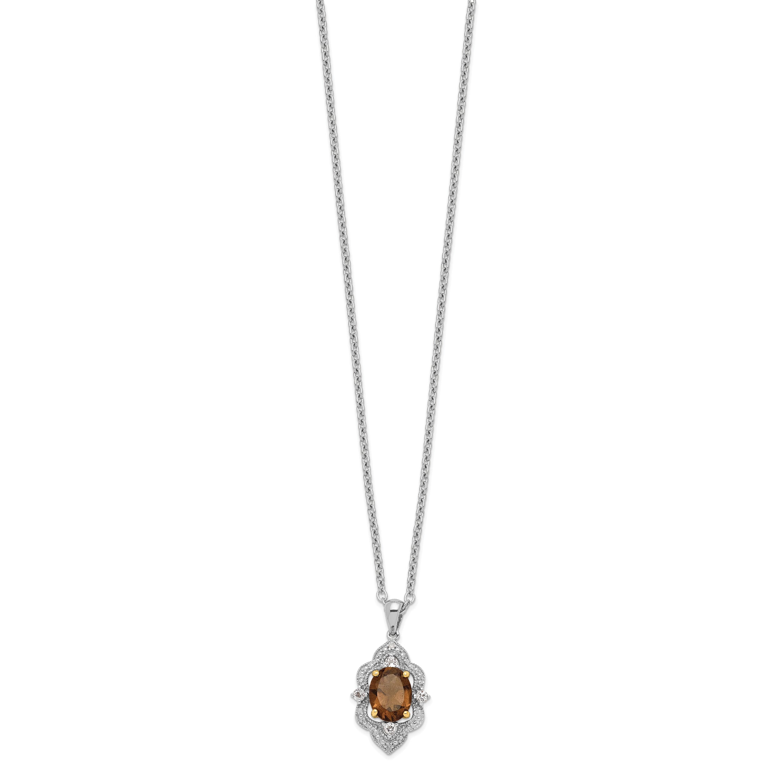 Sophia Jewelers Sterling Silver Smoky Quartz Necklace with 14K Gold Accent