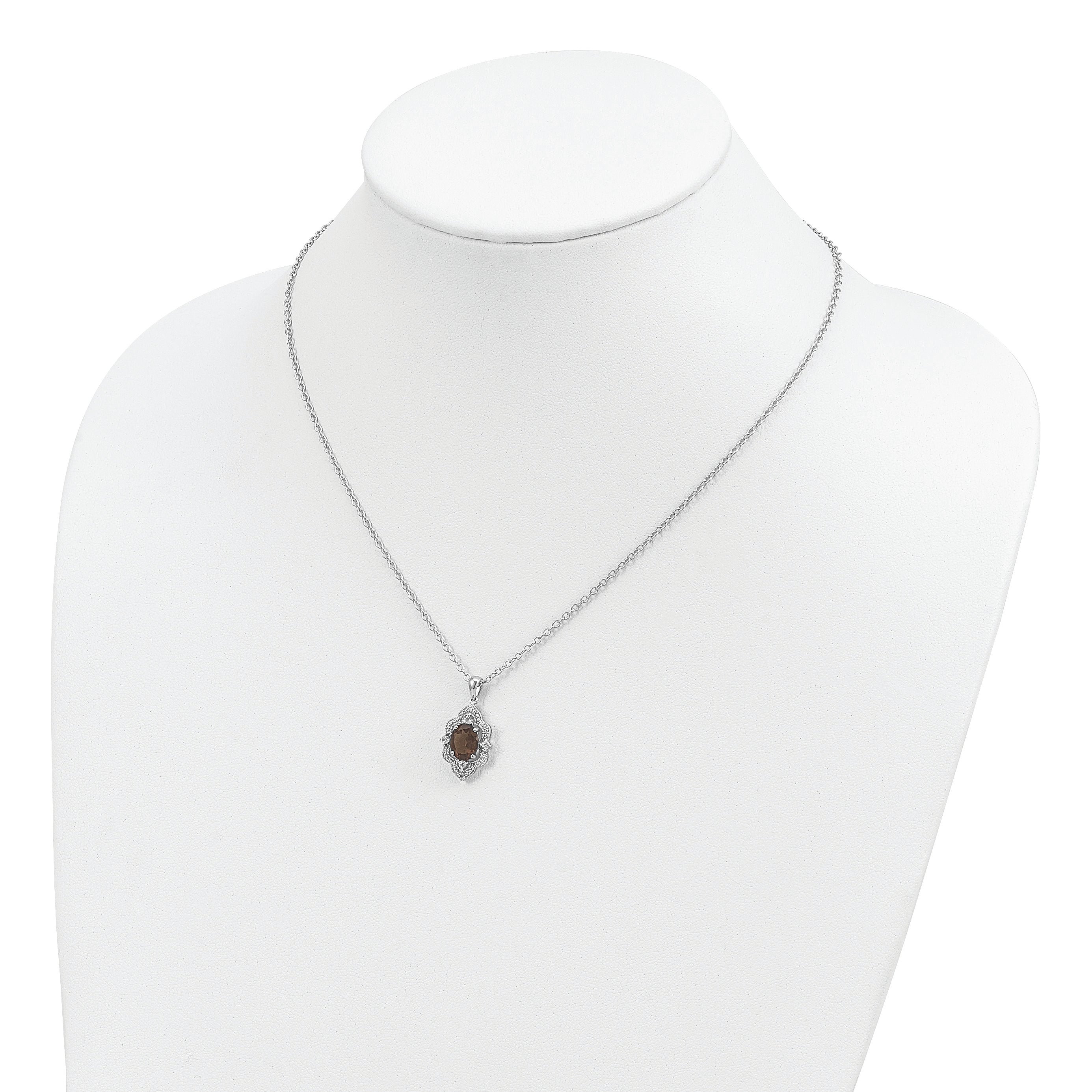 Sophia Jewelers Sterling Silver Smoky Quartz Necklace with 14K Gold Accent