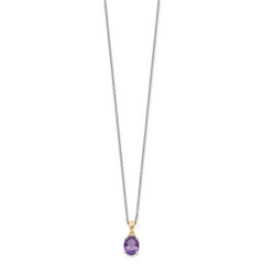 Brilliant Gemstones Sterling Silver with 14K Accent Rhodium-plated Amethyst and Diamond 18 Inch Necklace with 2 Inch Extender