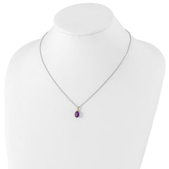 Brilliant Gemstones Sterling Silver with 14K Accent Rhodium-plated Amethyst and Diamond 18 Inch Necklace with 2 Inch Extender